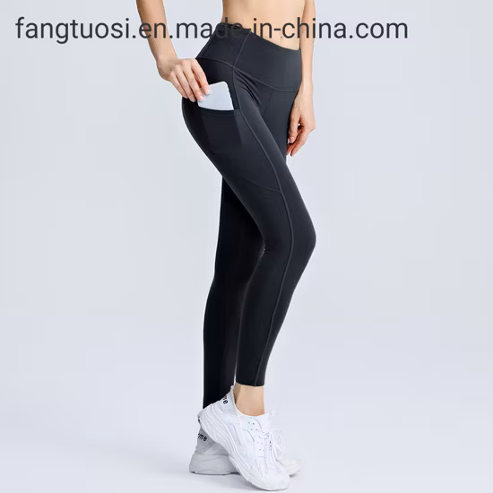 Customized Elastic Breathable Women High Waisted Workout Fitness Yoga Wear Pants Gym Leggings Fitness with Side Pockets