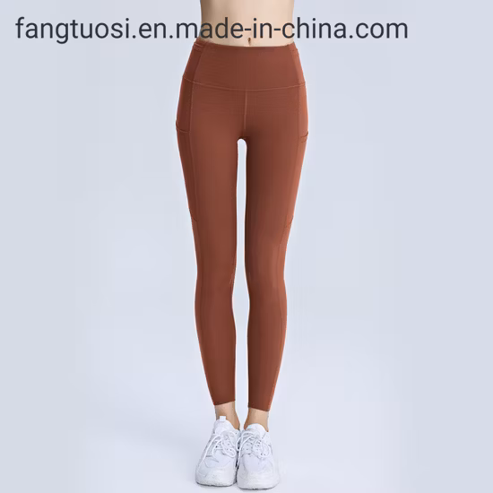 Customized Elastic Breathable Women High Waisted Workout Fitness Yoga Wear Pants Gym Leggings Fitness with Side Pockets