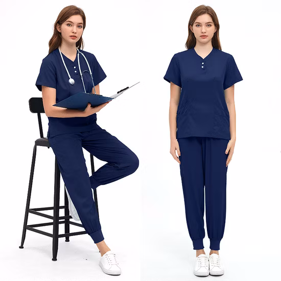 Krankenschwester-Bekleidungs-Uniform-Anzüge für Gesundheitspersonal, Sommer-Kurzarm-Arbeits-Bekleidungsoberteil und -Hosen-Set für Damen, einfarbig, Krankenpflege-Arbeitskleidung