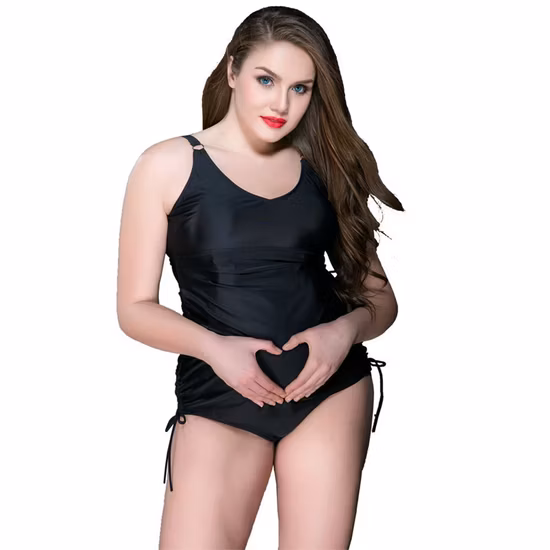 Umstands-Bademode, Sommer-Schwangerschafts-Bikini, einteiliger Damen-Badeanzug, einfarbig, Schwarz/Fuchsia, schwangere Strandmode, große Größe